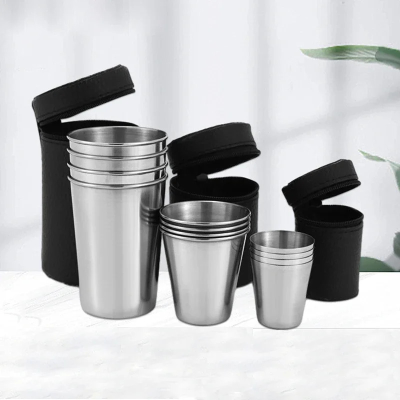Whisky Beer And Wine - 4Pcs Outdoor Travel Stainless Steel Cups
