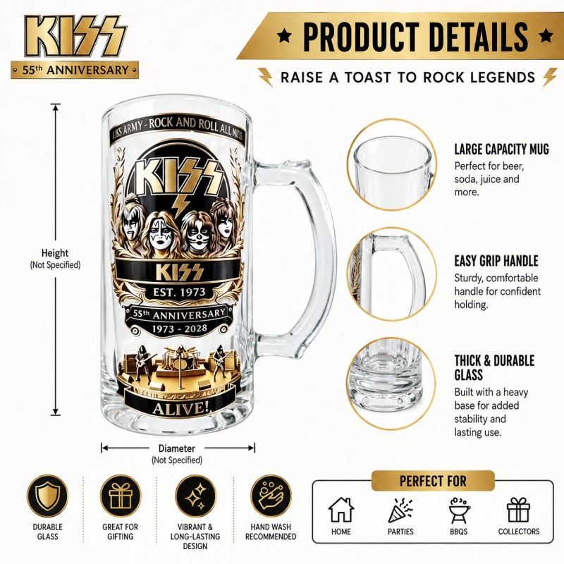 55th Anniversary KISS Rock Ban - Beer Mug Handled 评论和价格