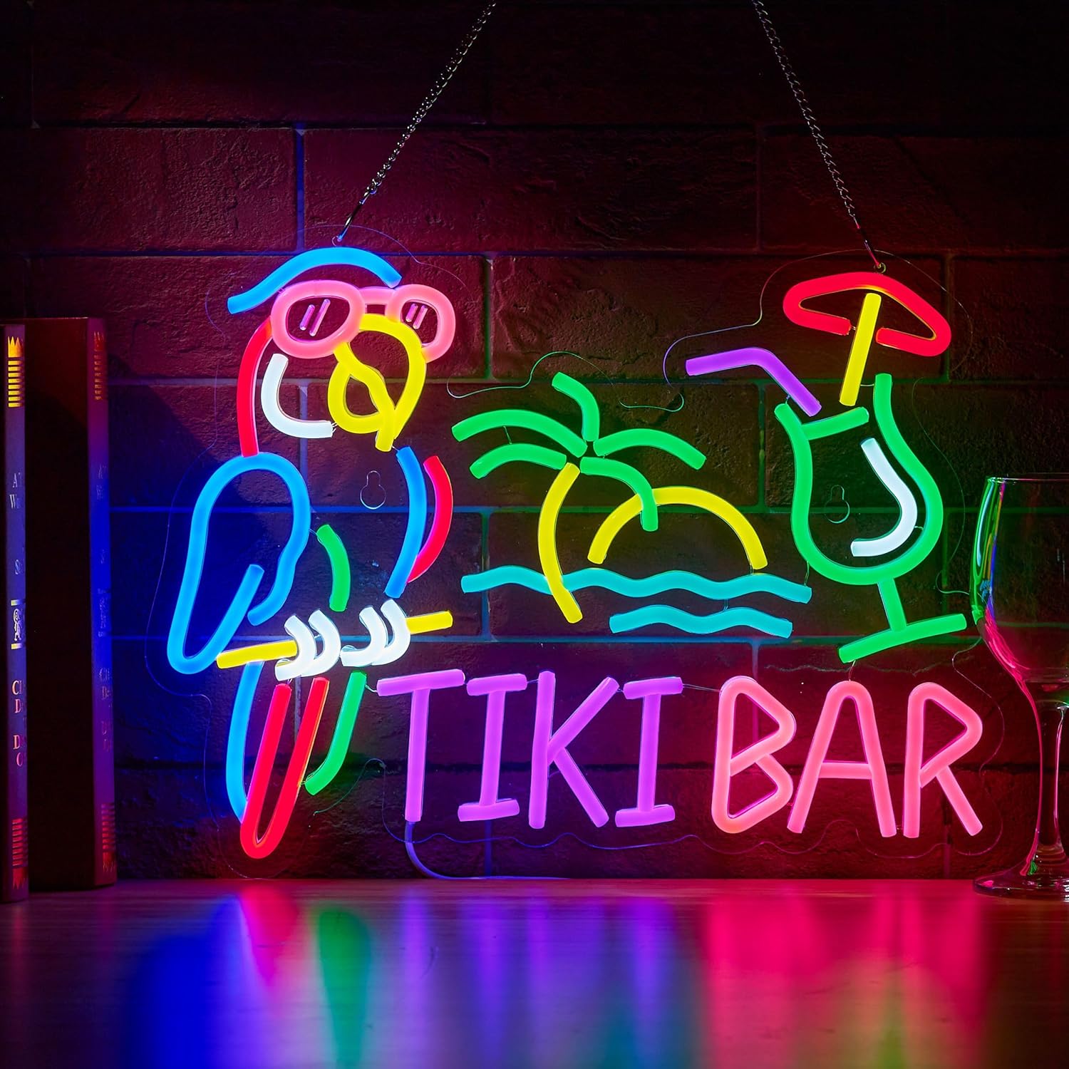 Tiki Bar Parrot Palm Tree Neon - Beer & Wine Grab 评论和价格