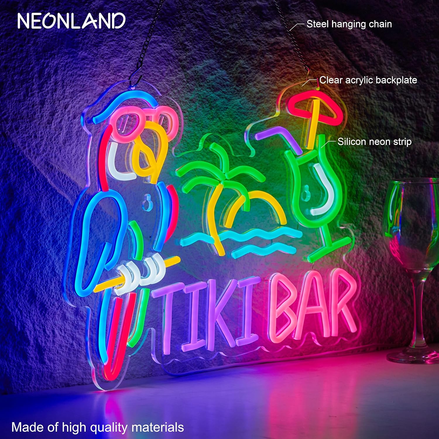 Tiki Bar Parrot Palm Tree Neon - Beer & Wine Grab 评论和价格