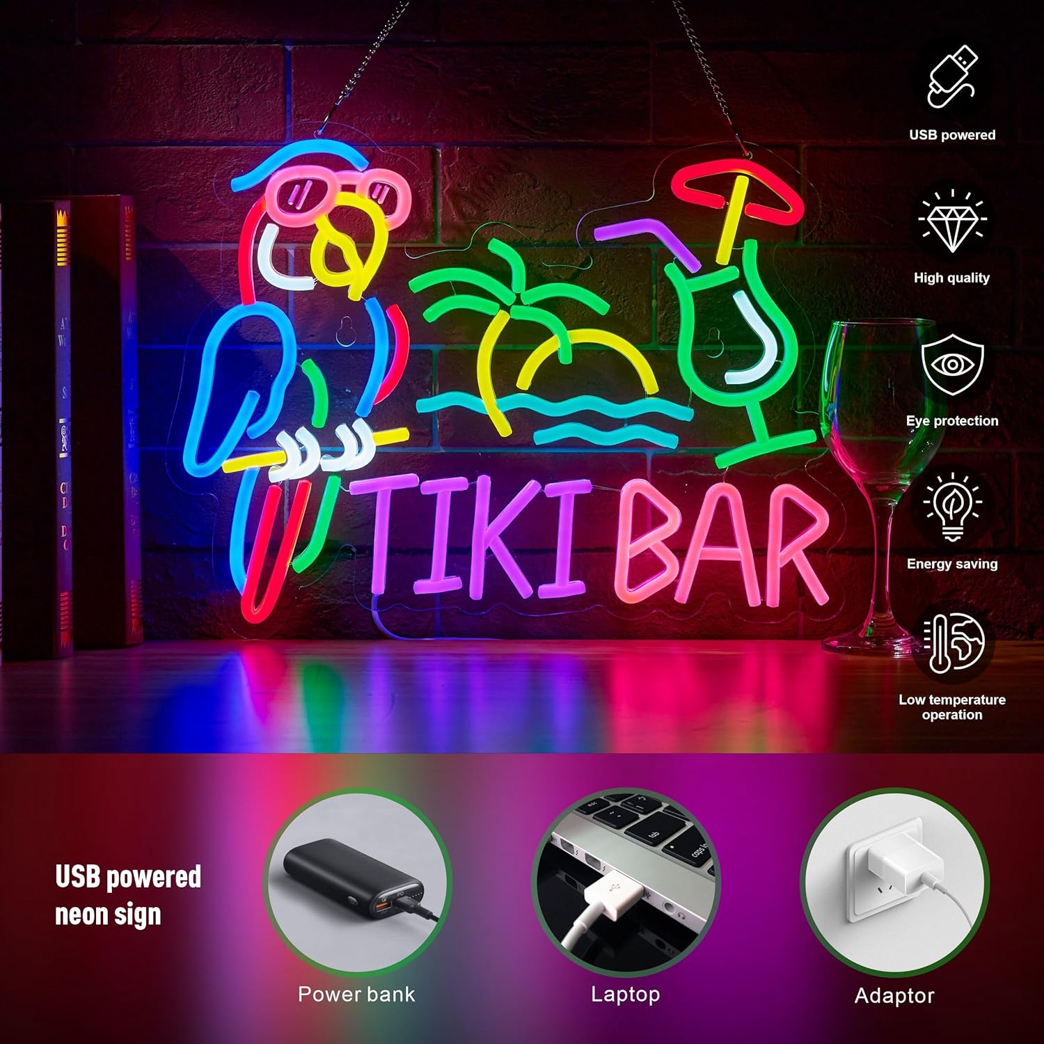 Tiki Bar Parrot Palm Tree Neon - Beer & Wine Grab 评论和价格