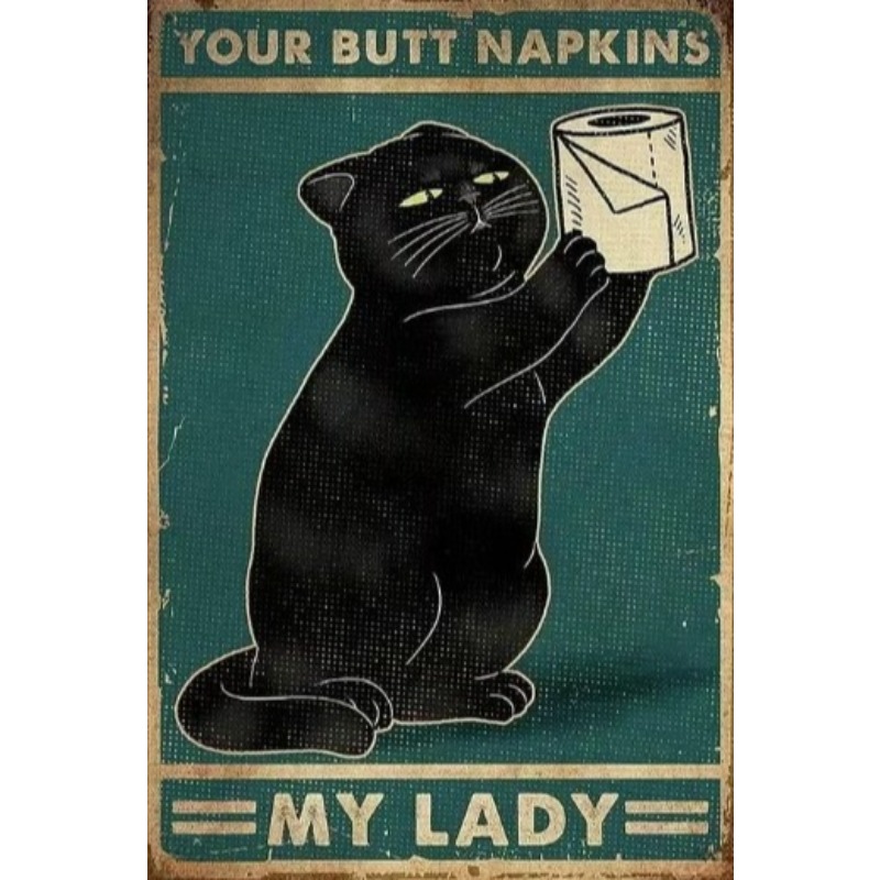 Black Funny Cat Metal Sign Vin - Wine Tag Label 评论和价格